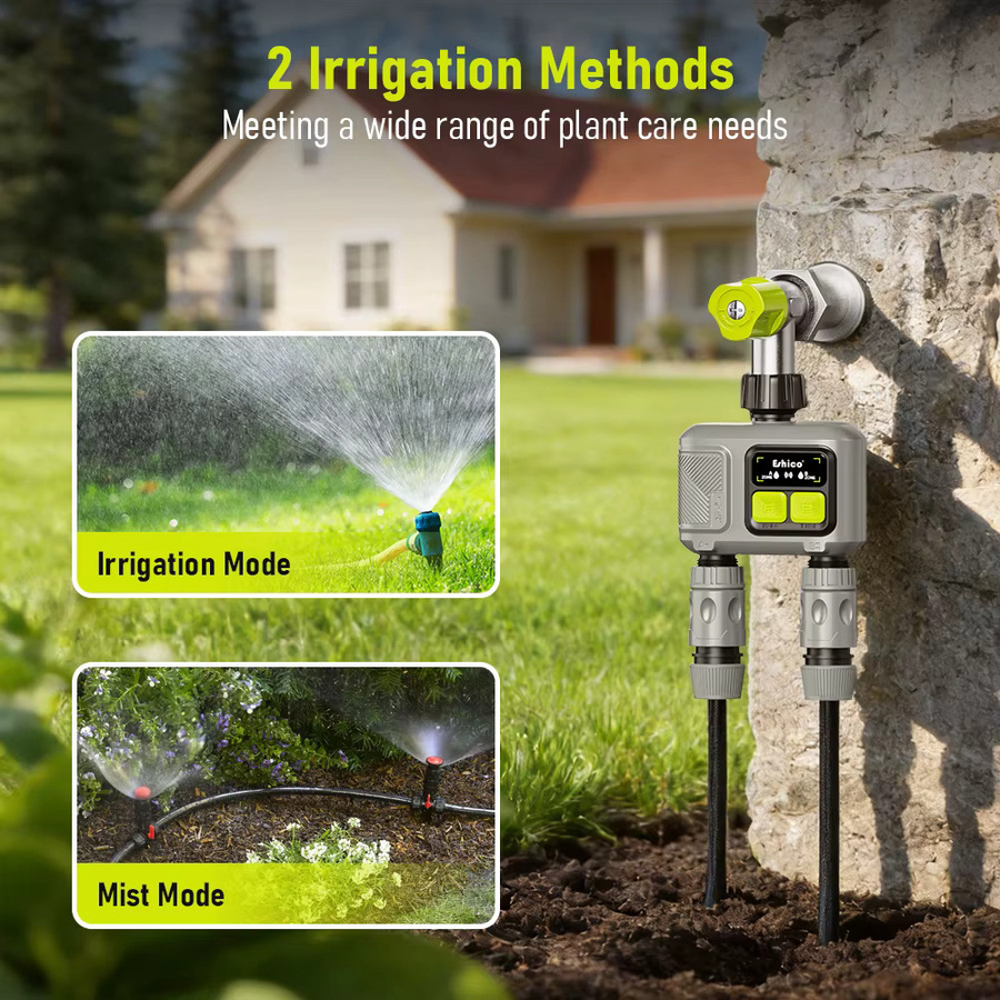Eshico HCT-656 RF433 Digitaler 2-Zonen-Wassertimer mit Tuya-App-Steuerung, Automatisches Gartenbewässerungswerkzeug für den Außenbereich, Farbe: Grau - Bild 2