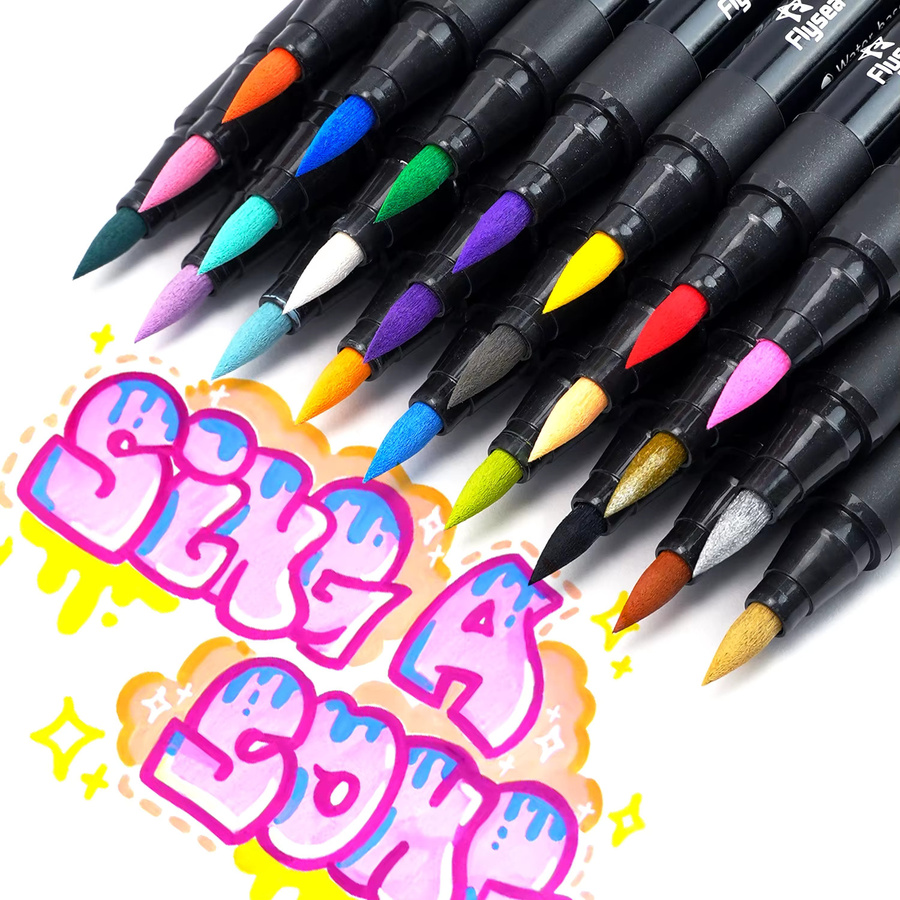 Flysea Acrylmarker mit Pinselspitze in Multicolour für kreative Malerei auf Keramik, Glas und Steinen, 24 Farben - Bild 2