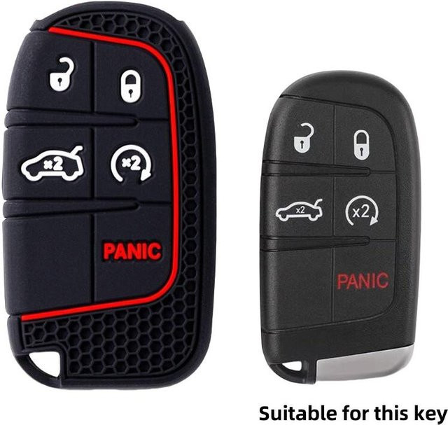 Silikon Autoschlüssel Abdeckung für Dodge Ram Charger Journey Durango Jeep Grand Cherokee und Chrysler Keyless Fob Shell in Schwarz - Bild 1