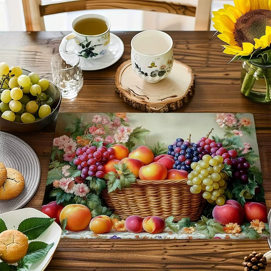 VIKAMA 4-teiliges Tischset mit Retro-Obstkorbmuster und floralem Design, rutschfest, mehrfarbig, rechteckig, B/T: 40,0 x 30,0 cm - Bild 2