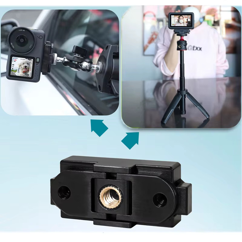 Magnetische Schnellwechsel-Adapterbasis für DJI Osmo 360 II, Nano und Action 6 in Schwarz mit stabiler Zweiklauen-Montage und faltbarer Basis - Bild 3