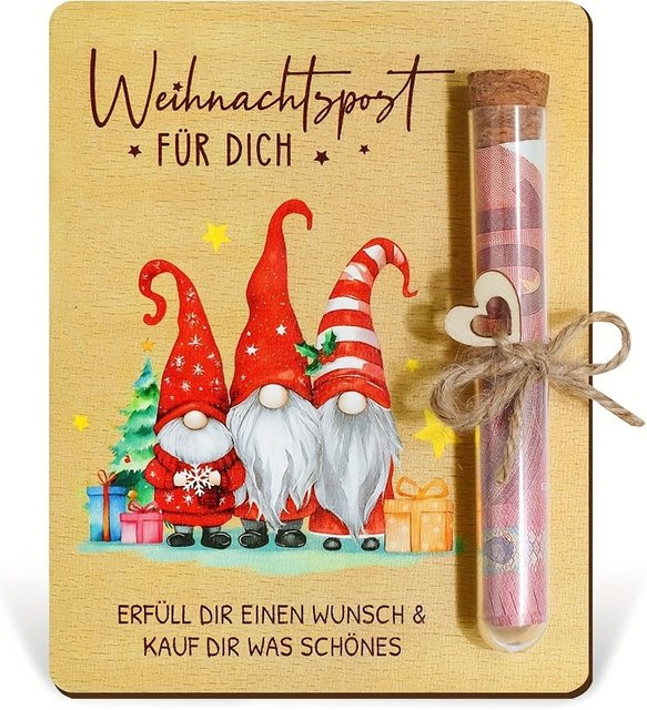 Weihnachtskarte aus Holz mit Reagenzglas für Geldgeschenke, bunte Weihnachtselfen-Verpackung für Männer und Frauen - Bild 1