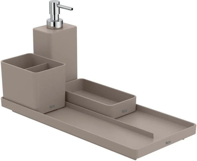 ROCA Badezimmer Set 4-teilig aus Kunststoff in Matt Sand mit Tablett, Seifenschale, Behälter und Seifenspender - Bild 1