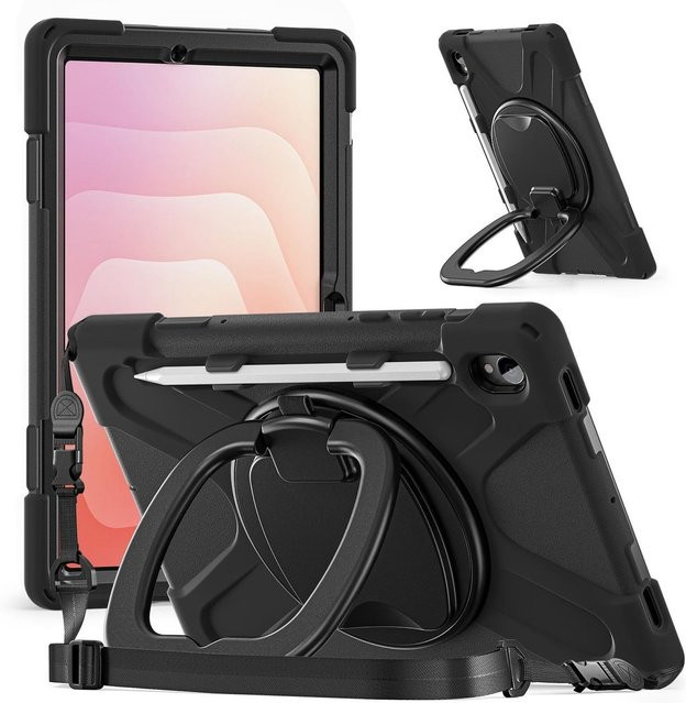 Hybrid Hülle für Samsung Galaxy Tab S11 mit 360 Grad Halterung und Schultergurt in Schwarz - Bild 1