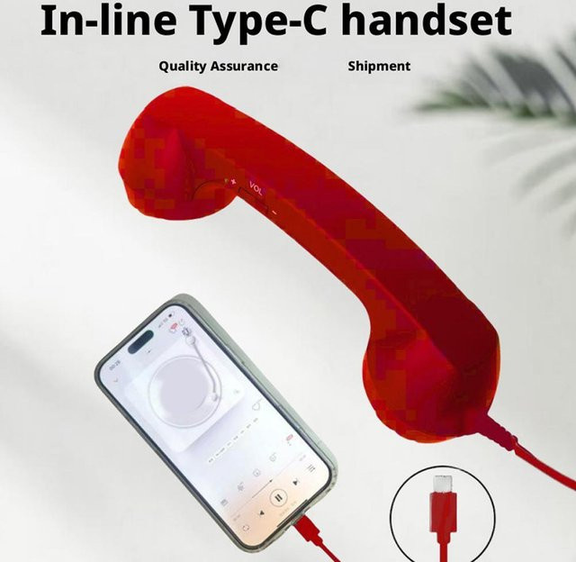 Retro-Telefonempfänger Typ C mit 3,5-mm-Mikrofon-Hörer für Mobiltelefone, Farbe: Rot - Bild 1