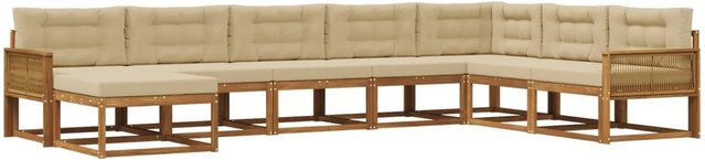 vidaXL Outdoor-Sofagarnitur L-Form aus Akazienholz mit 8 Kissen in Beige und Natur - Bild 1
