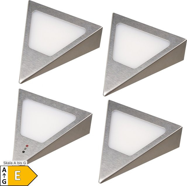 Kalb 4er Set Dreieck LED Unterbauleuchten mit Bewegungssensor, dimmbar, Edelstahl gebürstet, warmweiß - Bild 1