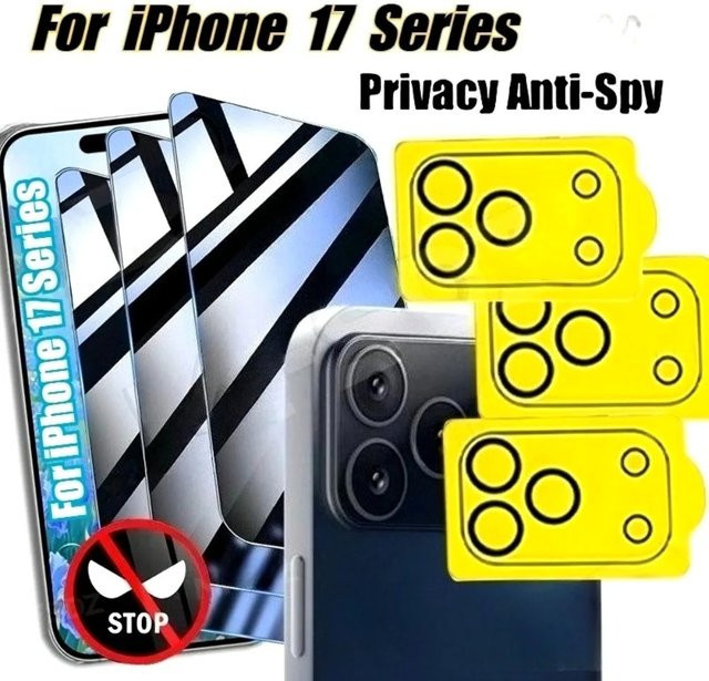 6-in-1 Anti Spy Schutzset aus gehärtetem Glas für iPhone 17 16 15 14 Pro Max 16e 17 Air sowie iPhone 13 12 11 Pro 15 14 16 Plus inklusive Kamera Objektiv Schutz - Bild 1