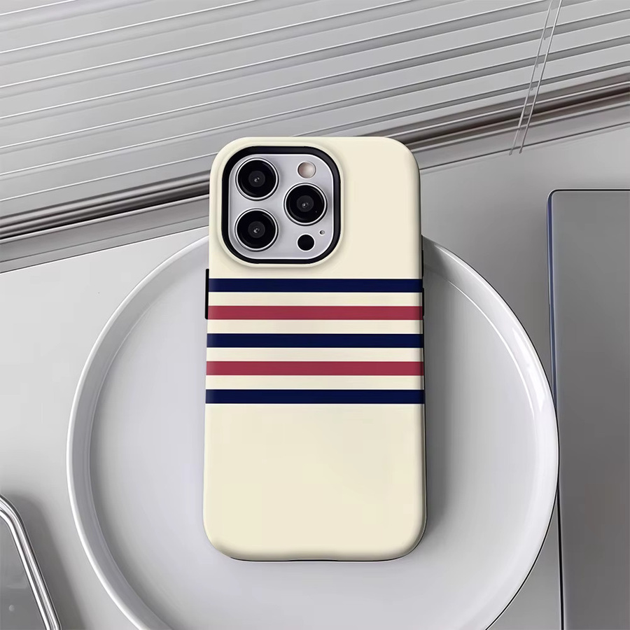 Handyhülle Navy Red Tan Stripe für iPhone 17 16 15 14 13 12 Pro Max Plus mit doppelschichtiger Rückseite in Blau, Rot und Braun - Bild 4