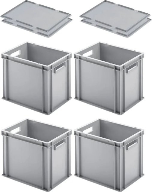 PROREGAL SuperSparSet 4x Eurobehälter mit offenem Griff und Auflagedeckel, Grau, H x B x T: 32 x 30 x 40 cm - Bild 1