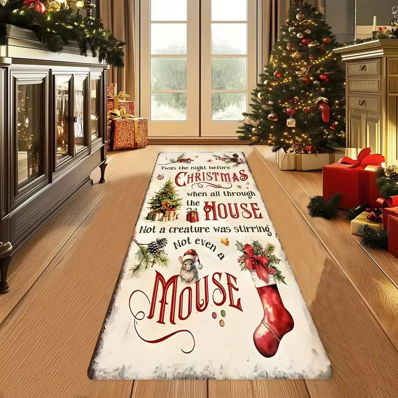 VIKAMA Weihnachtsteppich im Used-Look, weicher Läufer für Flur und Schlafzimmer, rutschfest, Mehrfarbig, B/T: 160 x 50 cm - Bild 2