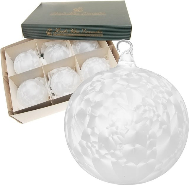 6er-Set Krebs Glas Lauscha Weihnachtsbaumkugeln Eislack in Silber, Transparent und Weiß, Durchmesser: 8 cm - Bild 1