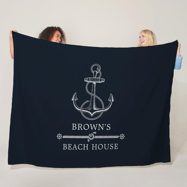 Personalisierte Bootsnamensdecke von JMG Household Supplies, weiche Fleece-Kuscheldecke mit nautischem Anker-Design in Blau, B/B: 130 x 150 cm - Bild 1