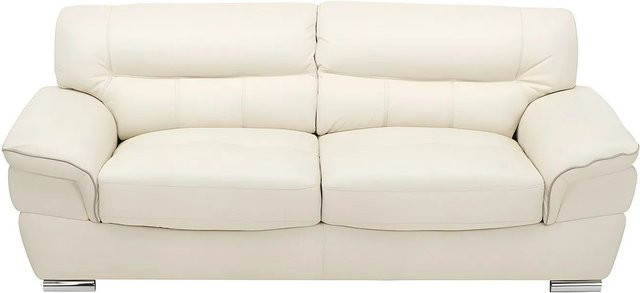 Vente-unique Sofa Thibault in Elfenbein mit Armlehnen und Rindsleder-Bezug, Breite: 210 cm - Bild 1