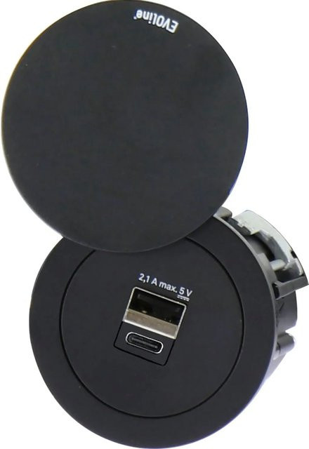 EVOline One USB-Ladegerät mit 2-fach Typ A und C sowie Drehdeckel in Schwarz - Bild 1