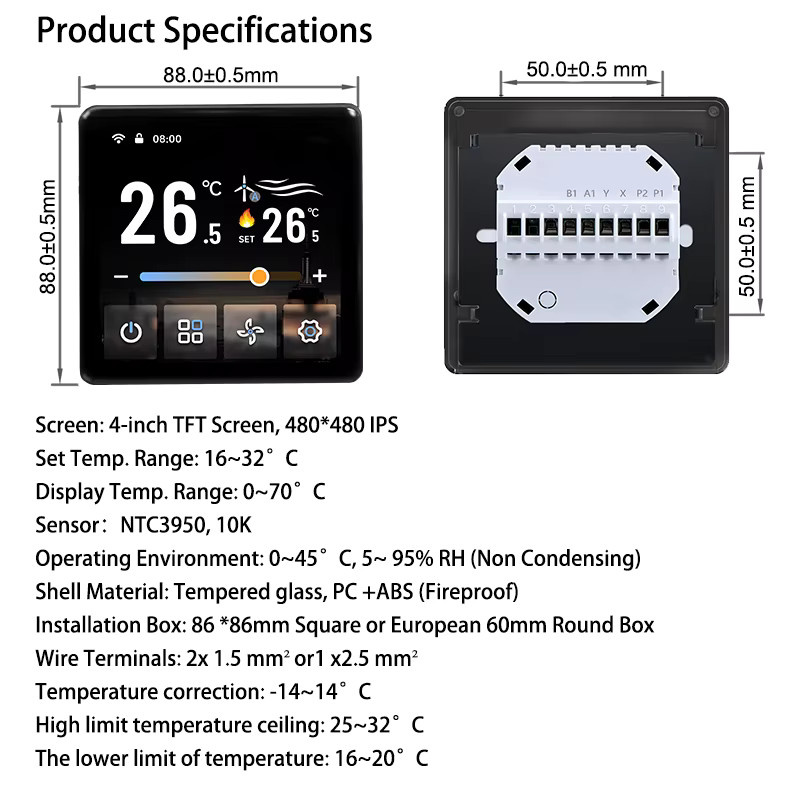 Wenzhi ZigBee VRF Zentrale Klimaanlage Thermostat mit Tuya Smart Life App-Steuerung, Digitaler Temperaturregler in Schwarz - Bild 6