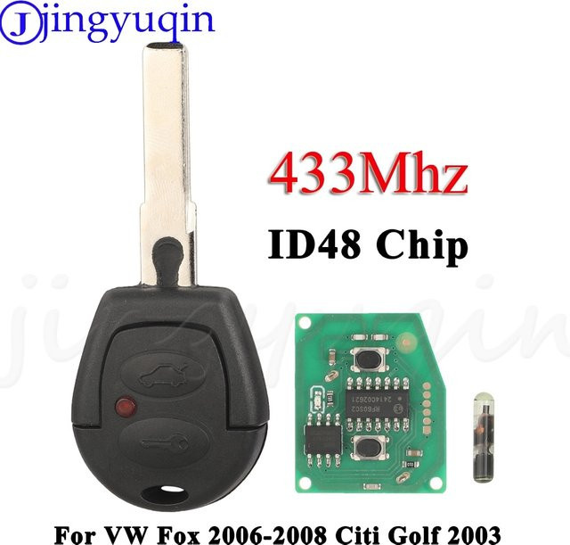 Jingyuqin Auto Fernbedienung mit 2 Tasten und ID48 Chip, 433 MHz Keyless Entry Schlüssel für VW Fox 2006-2008 und Citi Golf 2003, Farbe: Schwarz - Bild 1