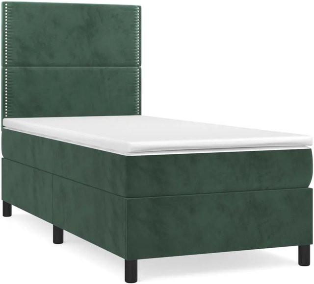 vidaXL Boxspringbett mit Matratze Dunkelgrün Samt B/T/H: 90 x 200 x 128 cm - Bild 1