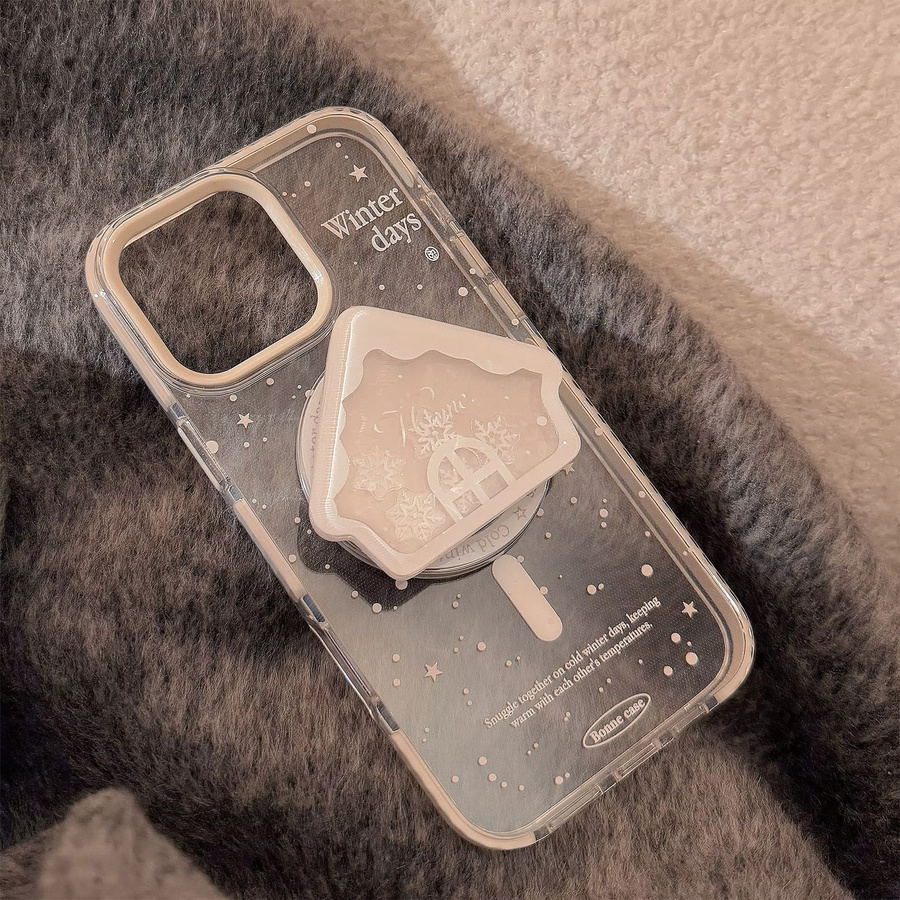 MUQGEW Handyhülle mit koreanischem Schneeflocken-Design und magnetischer Halterung für iPhone 11 bis iPhone 17 Pro Max, transparent, stoßfest - Bild 5