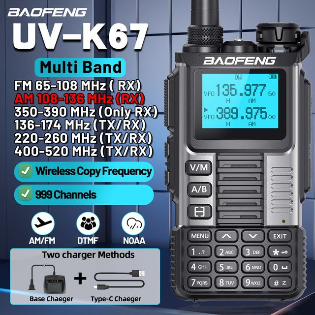 Baofeng UV-K67 Walkie Talkie Multi Band Funkgerät mit Typ-C Anschluss in Schwarz - Bild 1