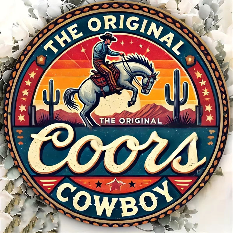 Coors Vintage Cowboy Wandkunst aus Metall, mehrfarbig, B/H: 20,3 x 20,3 cm - Bild 3