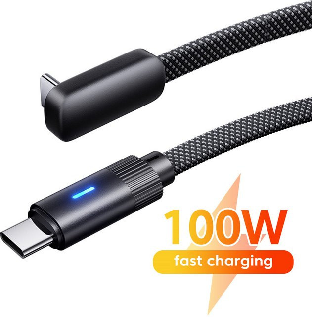 Dual-Typ-C-Ladekabel mit 90-Grad-Einzelbogen und flachem Design in Schwarz für iPhone 15 16 17 Pro Max, Samsung, Xiaomi und Huawei Android-Geräte - Bild 1
