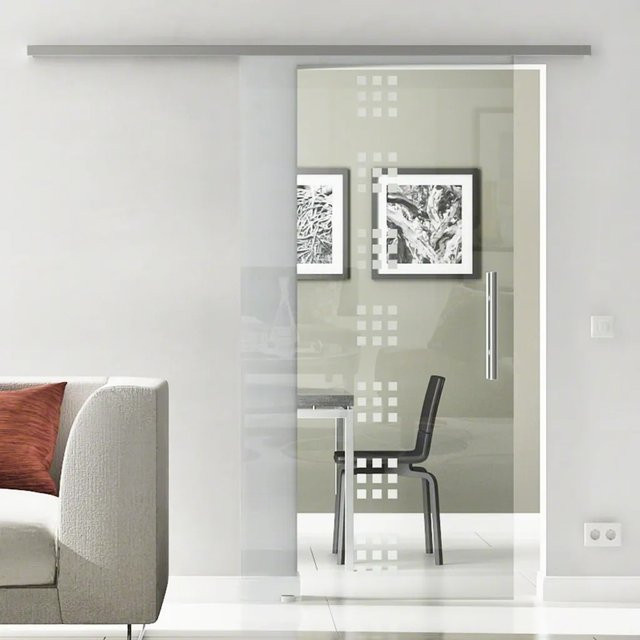 Levidor Glasschiebetür Komplettset Stuttgart aus Glas und Edelstahl in Silber, B: 102,5 cm, H: 217,5 cm - Bild 1