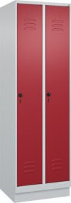 C+P Wäsche-Spind Classic PLUS mit Sockel, 2 Abteile, grau/rot, H x B x T: 195 x 60 x 50 cm, mit Sicherheits-Drehriegel und Regalen - Bild 1