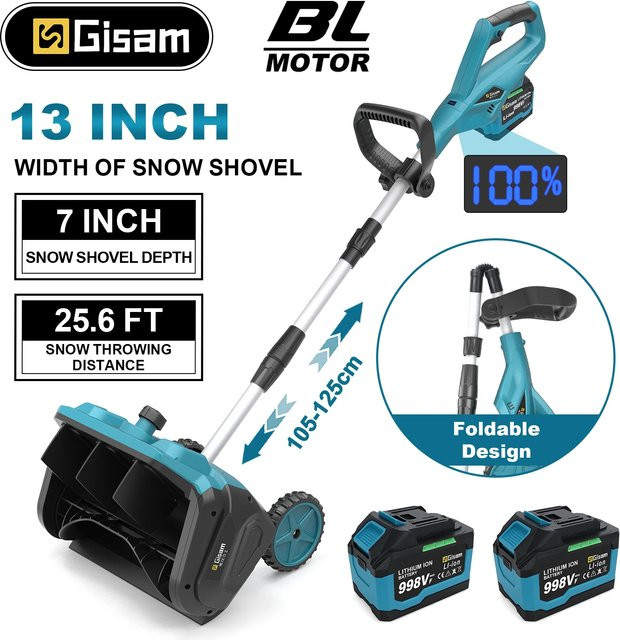 Gisam Bürstenloser elektrischer Schneepflug in Blau, Schneekehrmaschine mit 13 Zoll Breite für Makita LXT 18 V Akku-System - Bild 1