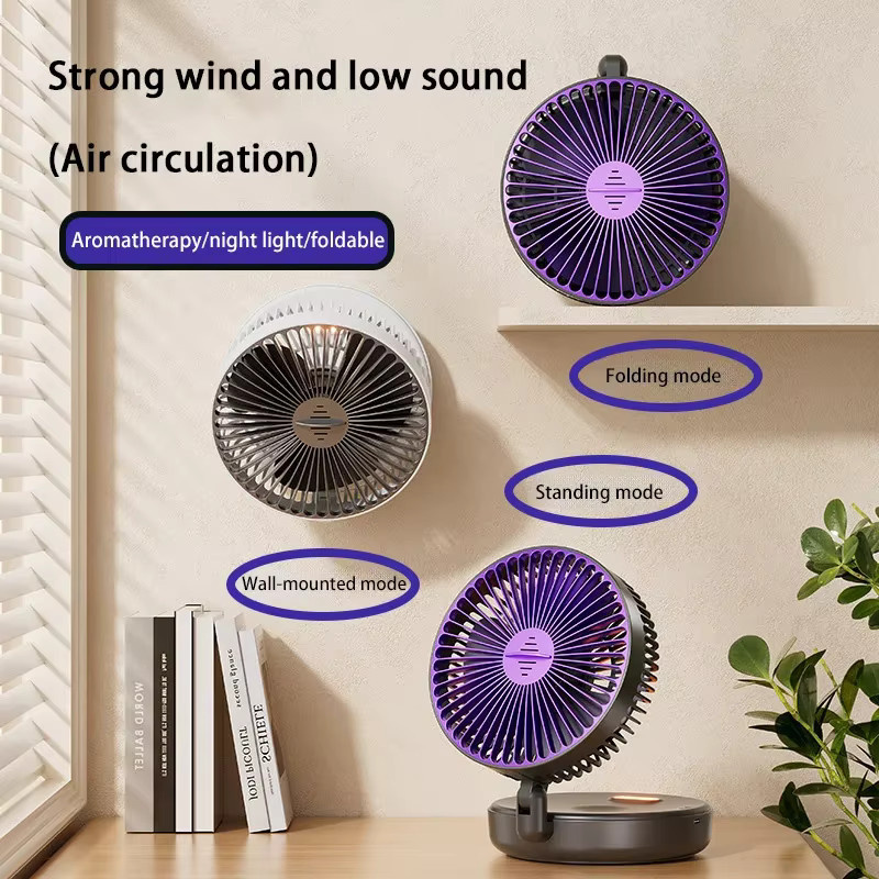 XMSJ 3in1 Multifunktionaler Tragbarer Ventilator mit 5000 mAh Akku, Wandventilator und Faltventilator in Weiß mit 4 Geschwindigkeitsstufen und warmem Nachtlicht - Bild 3