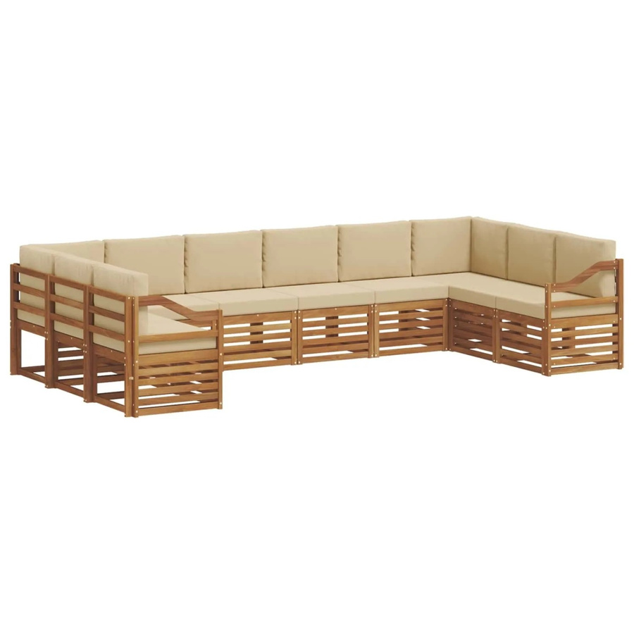 vidaXL Sofagarnitur aus Massivholz Akazie in Natur und Beige, 10-teiliges L-Shape Set mit Polsterung und Kissen - Bild 2