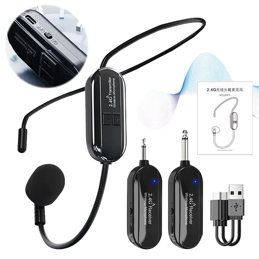 ALLOYSEED 2-in-1 Drahtloses Mikrofon-System mit Kopf- und Handmikrofon, 2,4G Kabellos, Schwarz, 3,5 mm Klinkenanschluss - Bild 3