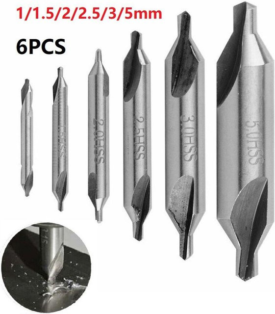 Drill Acc 6-teiliges HSS-Kombinations-Zentrierbohrer-Senkbohrer Set in Silber, 1–5 mm - Bild 1