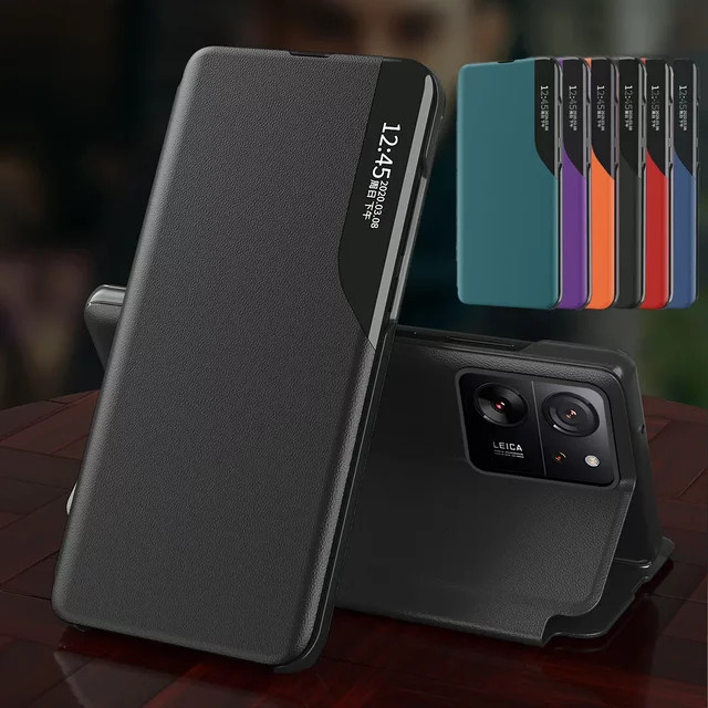 Magnetische Leder-Buchhülle mit Fenster und Halterung für Xiaomi 17T 15T 14T 13T Pro 5G in Grün - Bild 1