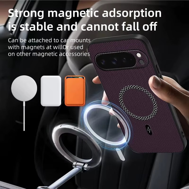 Premium Leder Magnetisches Kabelloses Ladeetui für Google Pixel 11 10 9 8 7 6 A Pro XL in Braun - Bild 2
