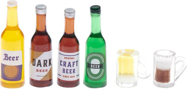 Rico Design Miniatur Bierflaschen und Gläser 6-teiliges Set - Bild 1
