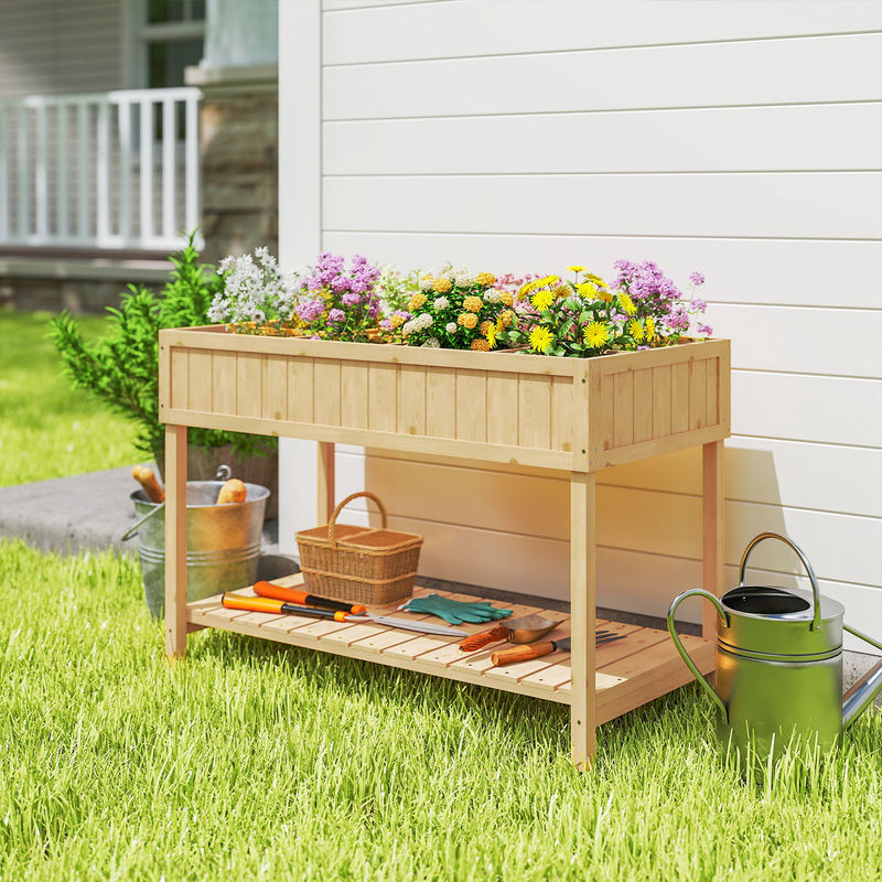 Outsunny Pflanztisch Hochbeet aus Massivholz Tanne in Naturholz mit 8 Fächern und Ablage, B/T/H: 110 x 46 x 76 cm - Bild 2