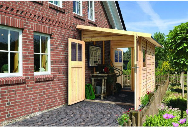 Karibu Holz-Gartenhaus Kristiansund mit Pultdach in Natur, B/T/H: 265 x 230 x 178 cm - Bild 1