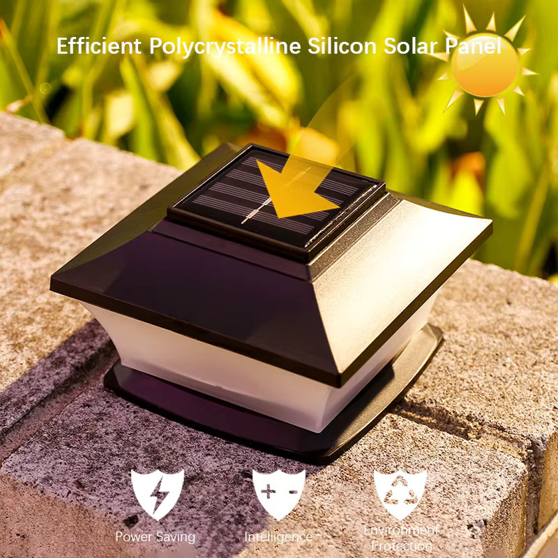 SHENZHITECH Solarbetriebene LED Säulenleuchte in Schwarz für Garten und Terrasse mit Dämmerungssensor und warmweißem Licht - Bild 2