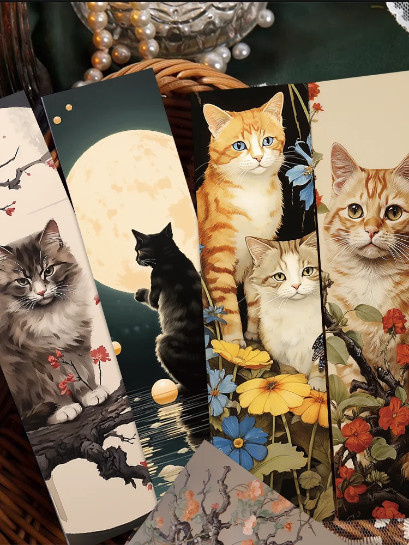 30 Stück Japanische Katze Lesezeichen im Cartoon-Design, Niedrige Tier-Dekoration als Buchmarker für Schüler, Mehrfarbig - Bild 1