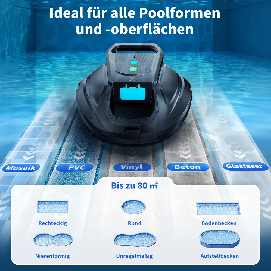 VIREAL SP1 Roboter-Poolreiniger in Schwarz mit 130 Minuten Laufzeit für Aufstellpools und bodengleiche Pools bis 80 m² - Bild 4