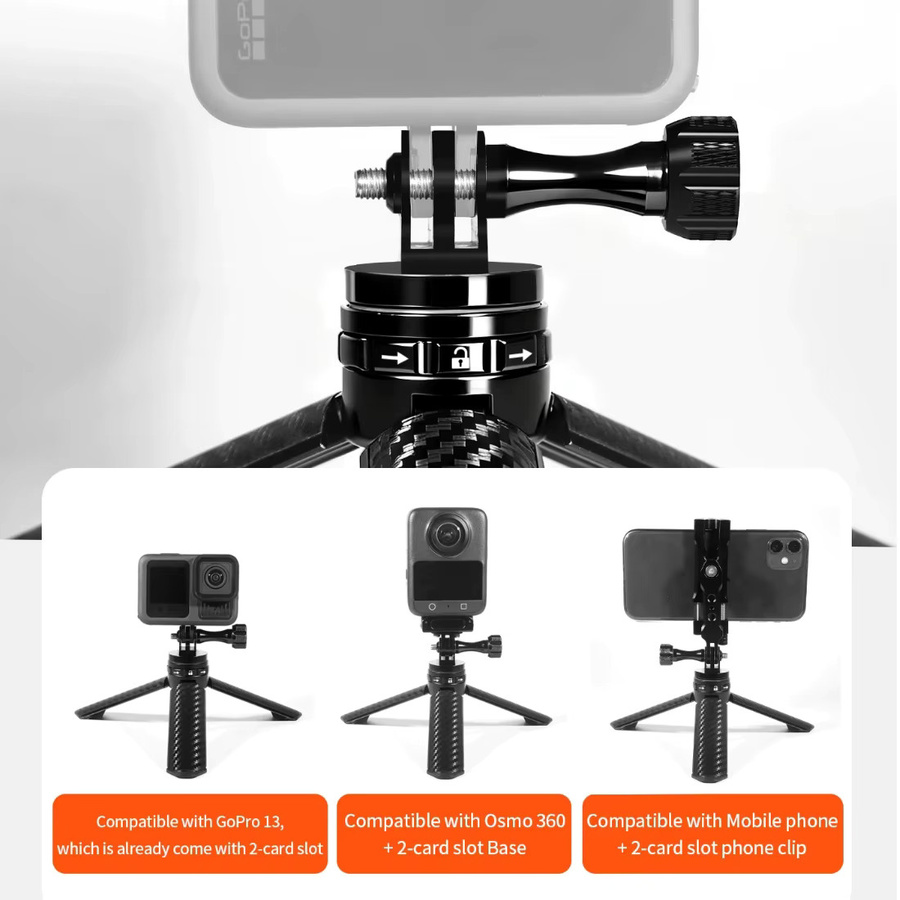 FEICHAO Stativ-Kugelkopf mit Ein-Klick-Schnellöffnung und Magnetgriff, Einbeinstativ mit 1/4-Zoll-Schraube für GoPro, Insta360, DSLR, LED und Smartphone, Farbe: Schwarz - Bild 2