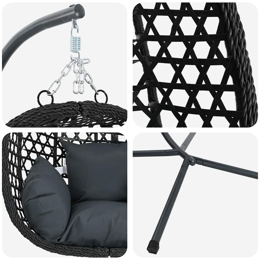 vidaXL Hängesessel Eierstuhl mit Ständer und Kissen in Anthrazit und Schwarz aus Poly Rattan, B/T/H: 104 x 100 x 191 cm - Bild 4