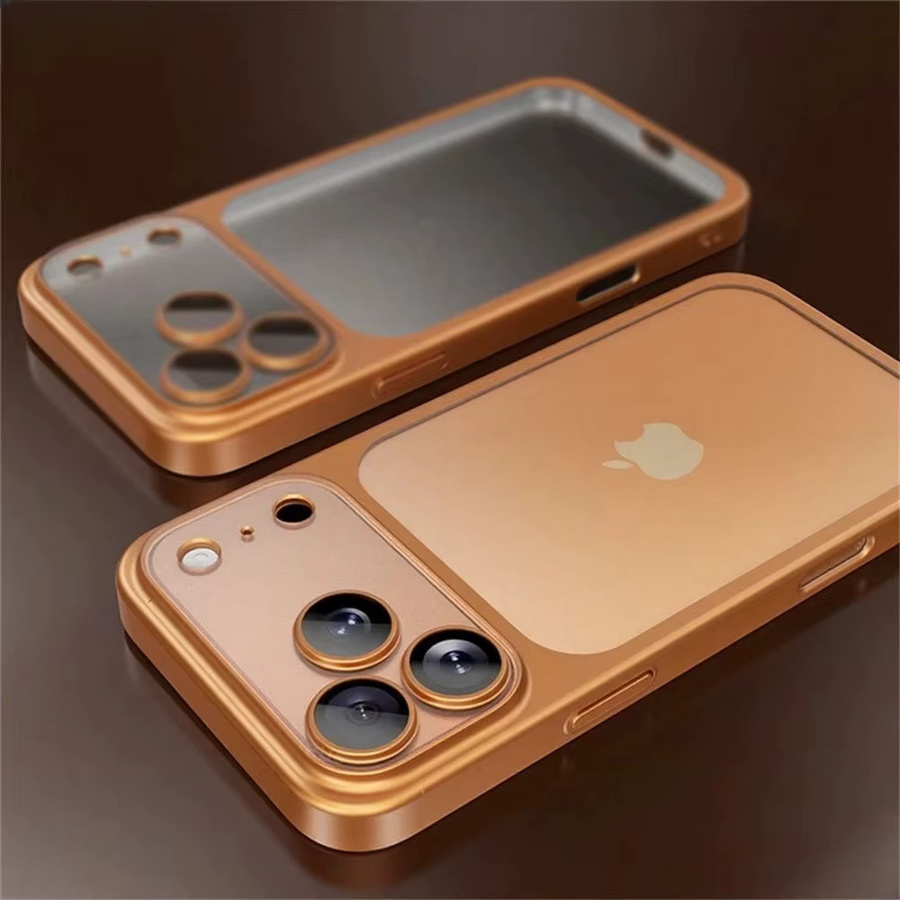 Stoßfeste iPhone 17, iPhone 17 Air und iPhone 17 Pro Max Schutzhülle aus transparentem PC mit farbigem Rahmen in Orange und integriertem Objektivschutz sowie matter Rückplatte - Bild 2