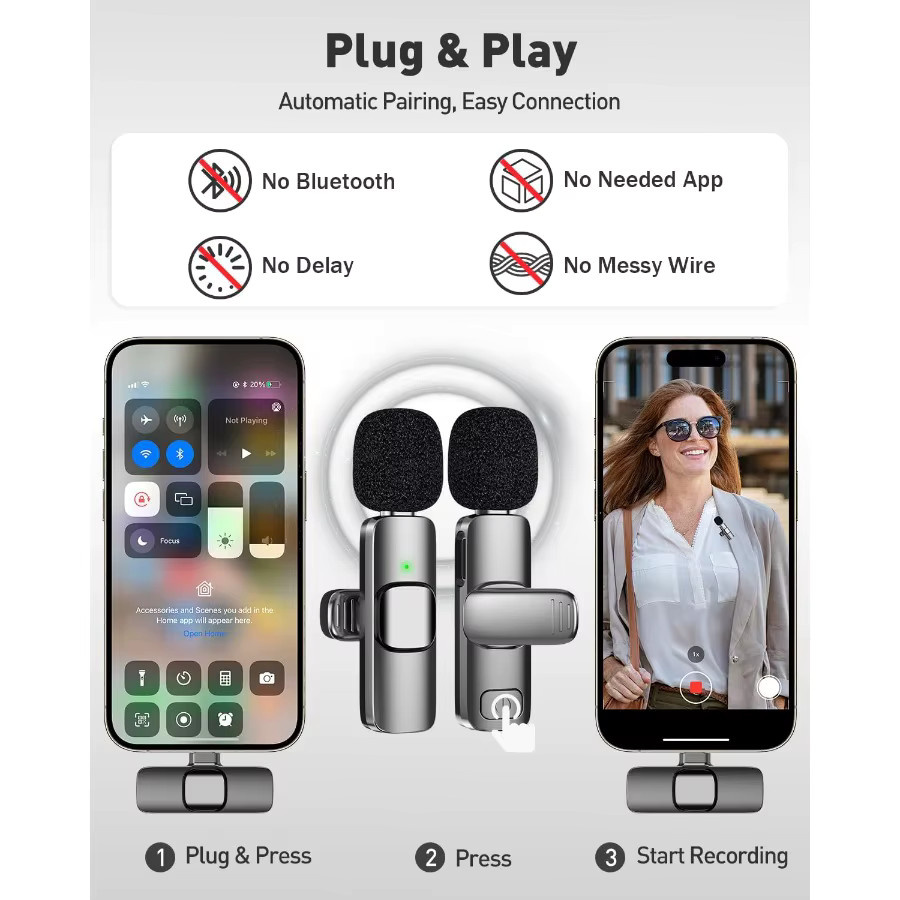 Basix Kabelloses Lavalier-Mikrofon für Android, Mini-Ansteckmikrofon mit Geräuschunterdrückung für Vlogs, YouTube und Videoaufnahmen - Bild 3