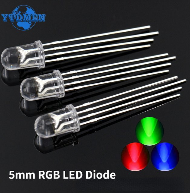 YTDMEN RGB LED Diode Set mit 100 Stück, 5mm, Transparent, Multicolour, Gemeinsame Kathode oder Anode für DIY Projekte - Bild 1