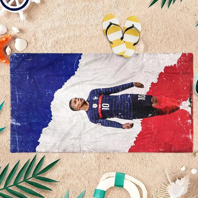 Mbappé Frankreich Nr. 10 Strandtuch, blaues schnelltrocknendes Sporthandtuch für Strand, Pool und Fitness, B/B: 80 x 160 cm - Bild 1
