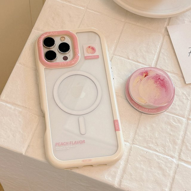MUQGEW Magnetische Handyhülle mit Koreanischem Pfirsich-Design für iPhone 17, 16, 15, 14, 13, 12, 11 Pro Max, Transparentes Acryl, Stoßfeste Hartschale - Bild 1