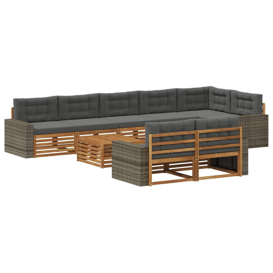 vidaXL Outdoor-Sofagarnitur aus Akazienholz mit 9 Kissen in Anthrazit und Grau - Bild 2