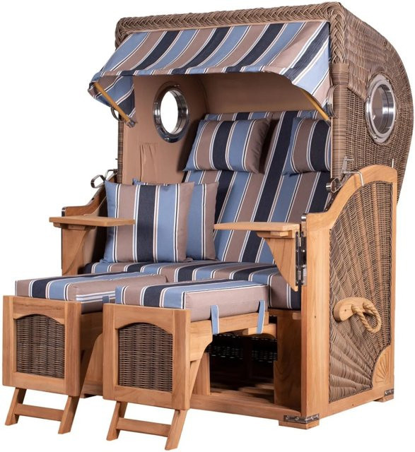 bene,iving Strandkorb Komplettset Ammersee Modell 580 aus Teakholz und PE-Rattan in Grau - Bild 1